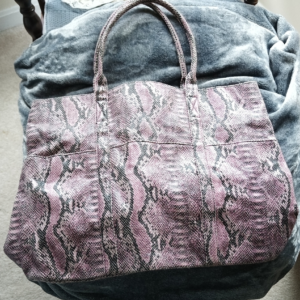 BCBGMaxAzria Pink and Gray Snake Print Tote